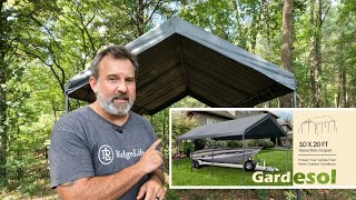 Super Easy Carport by Gardesol  10x20  One Person Setup [upl. by Annoeik576]