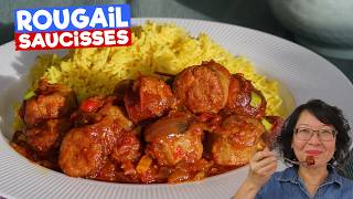 Rougail Saucisses 🌶️Saucisses fraîches et fumées  Riz Basmati au curcuma cuisson par absorption [upl. by Ettenahs]