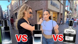 Women React to Dior Sauvage Creed Aventus YSL Y  Fragrance Street Reaction [upl. by Nnail313]