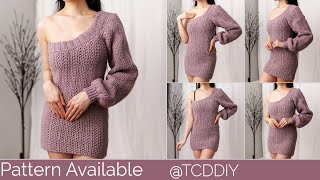 How to Crochet Single Sleeve Sweater Dress  Pattern amp Tutorial DIY [upl. by Saraiya]