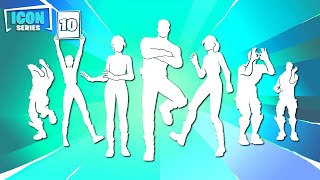 All Fortnite Icon Series amp New TikTok Emotes Evil Plan Dancin Domino Social Climber Rollie [upl. by Nevar]