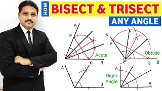 HOW TO BISECT AND TRISECT AN ANGLE  BASIC GEOMETRICAL CONSTRUCTION FOR BEGINNERS [upl. by Dnarb]