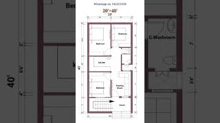 20×40 House Plan  20×40 House Design  22×40 Floor Plan  floorplan houseplan shorts [upl. by Orgell]