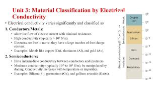 unit 3 Material Classification by Electrical Conductivity [upl. by Borgeson549]