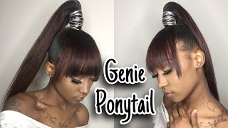 High Ponytail w Faux Bang  Genie Ponytail  Heat Free amp Easy [upl. by Gnahc]