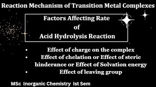 Factors Affecting Rate of Acid Hydrolysis MSc Chem 1st sem Inorganic Chemistry chemlogics [upl. by Halas]