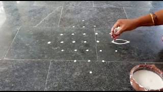 1  Wet Rice Flour Rangoli  Simple Arisi Maavu Kolam [upl. by Ttirrej232]