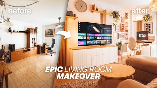 Cozy Living Room Makeover  New Desk Setup REVEAL [upl. by Noleta]