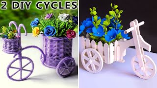 2 DIY Cycle Showpieces For Home Decoration  How to make bicycle with Flower Basket Woolen Crafts [upl. by Devona956]