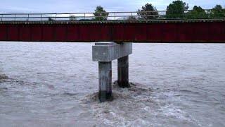 Repaired Rangitata rail bridge weathers first flood [upl. by Aspia]