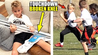 TOUCHDOWN AND BROKEN KNEE AT FIRST FLAG FOOTBALL GAME 🏈 [upl. by Dosh]