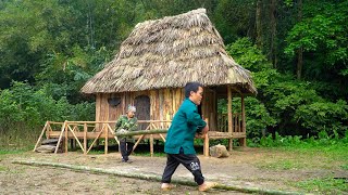 Dwarf family primitive life starting a new life building a wooden house  primitive joy [upl. by Ynnol]