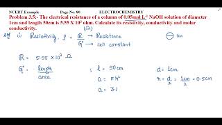 The electrical resistance of a column of 005mol L1 NaOH solution of diameter 1cm and length [upl. by Baptiste347]