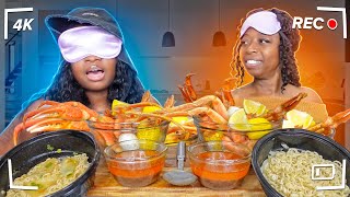 BLINDFOLDED SEAFOOD BOIL CHALLENGE W BLOVES SMACKALICIOUS SAUCE [upl. by Annekam192]