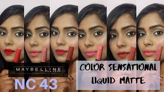 Maybelline Color Sensational Liquid Matte Lipstick Review amp Swatches on Dusky Skin NC 43Only345 [upl. by Hodess]