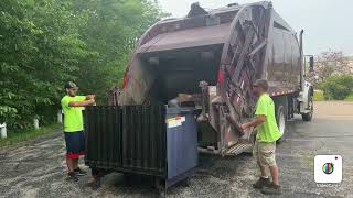 Faherty inc Freightliner McNeilus rear loader garbage truck on commercial trash [upl. by Madox459]