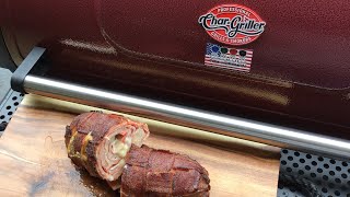 Char Griller 980 Gravity Charcoal Grill  Stuffed Pork Tenderloin Wrapped In Bacon Awesome [upl. by Isdnil953]