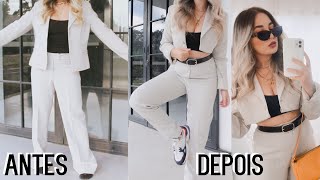 DIY  Transformei calça de alfaiataria cintura BAIXA em cintura ALTA e como fazer BLAZER CROPPED [upl. by Oiled]