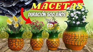 🍍COMO hacer MACETAS DE LLANTAS PIÑAS paso a paso  COMO RECICLAR NEUMATICOS USADAS [upl. by Aidroc]