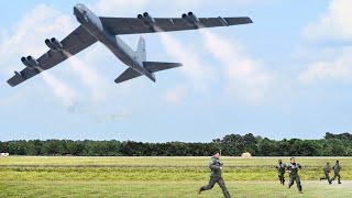 US Air Force B52 Bomber Crew Takes Off at Full Throttle [upl. by Ellynn]