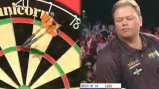 Raymond Van Barneveld 9 Dart Finish at Premier League [upl. by Mignonne153]