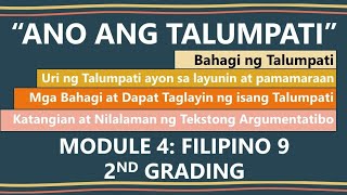 TALUMPATIBAHAGI URI KATANGIAN NG TALUMPATIMODULE 4FILIPINO 9ARALIN SA FILIPINO [upl. by Sitnik]