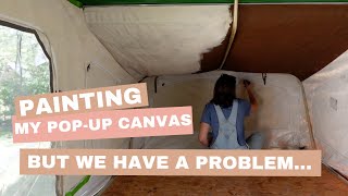 Painting my popup canvas  Vintage Camper Remodel PART 3 [upl. by Mailiw]