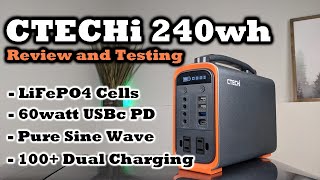 CTECHi 240wh Power Station  Full Testing and Review Video  LiFePO4 USBc Pure Sine Wave [upl. by Hauge]