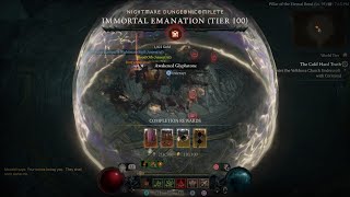 Lidless Wall Bone Spear Necromancer Nightmare Tier 100 Immortal Emanation  Diablo 4 Season 1 [upl. by Liscomb]