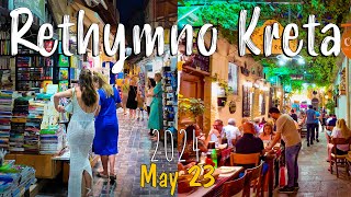 Rethymno Kreta walking tour 4k amazing evening night vibes Greece 2024 [upl. by Sudnak401]