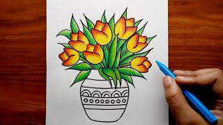 Flower Pot Drawing  Fuldani Drawing  How to Draw Flower Vase Step by Step  Creativity Studio [upl. by Esten]