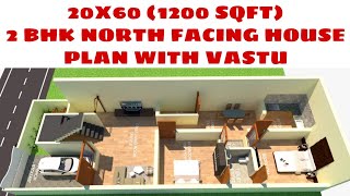 20x60 house plan in 3D with Vastu North Facing  3D Elevation  2060 house plan north facing [upl. by Ahsirek]