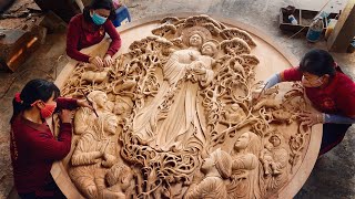 1 Year Carving an Extremely Large Wall Art from a piece of Wood  Ingenious Skill of Wood Carving [upl. by Lochner815]