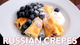 Russian Crepes with Cheese Nalesniki  Natashas Kitchen [upl. by Nylakcaj986]