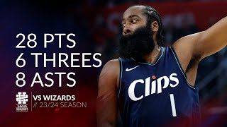 James Harden 28 pts 6 threes 8 asts vs Wizards 2324 season [upl. by Hazeefah740]