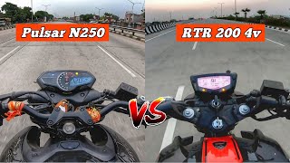 Bajaj Pulsar N250 VS TVS Apache RTR 200 4V  Detailed Comparison [upl. by Aldis539]