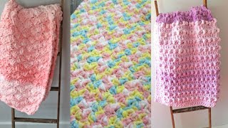 3 Bernat Baby Blanket Crochet Patterns Super Chunky Yarn Easy Projects Left Handed [upl. by Nitfa124]