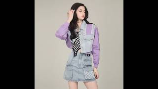 Retro Patchwork Denim Jacket amp Skirt Set with Lavender Accents [upl. by Derfiniw86]