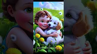 A child snuggling with a puppy in the grass 3danimation children [upl. by Ylluz]