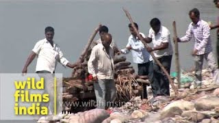 Dead body on funeral pyre for burning as part of funeral rite [upl. by Loren]