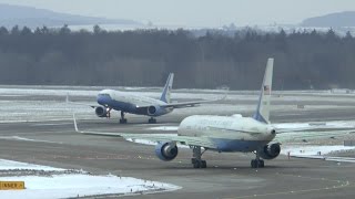 Two United States Air Force Boeing C32A departing from Zurich Airport  Great engine sound [upl. by Eugeniusz463]