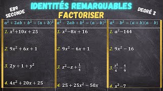 12 Factoriser en utilisant les identités remarquables de degré 2  Seconde [upl. by Eillak972]