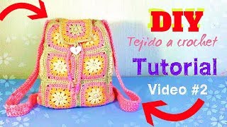 MOCHILA TEJIDA A CROCHET PASO A PASO CON CUADROS GRANNY VIDEO 2 [upl. by Brunell673]