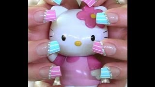 Perlen  Strass Nageldesign in Rosa Blau zum selber machen für Anfänger  Nail Art Design Tutorial [upl. by Arvid396]