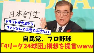 自民党、プロ野球「4リーグ24球団」構想を提言！ 松山、沖縄、金沢、京都などが誘致熱望wwwww【なんJ反応】【2chスレ】【5chスレ】【プロ野球反応集】 [upl. by Nosde739]