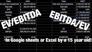 EVEBITDA EBITDAEV ratio and how to use it in Google sheetsExcel [upl. by Niggem]