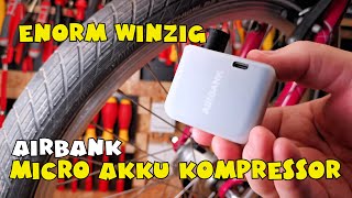 AIRBANK Pocket Fahrrad Luftpumpe  mini Akku Kompressor [upl. by Kcyrred]