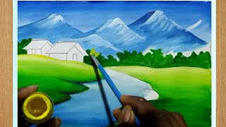 how to draw beautiful scenery painting with poster colorposter color scenery painting step by step [upl. by Vaenfila60]