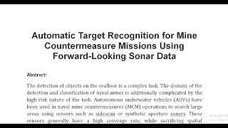 Automatic Target Recognition for Mine Countermeasure Missions Using Forward Looking Sonar Data [upl. by Ennayhc616]