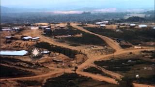 Aerial view of Americal Division base at Chu Lai in Vietnam HD Stock Footage [upl. by Brocklin140]